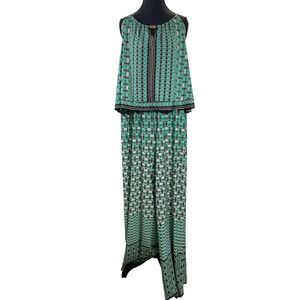 Cocomo Womens XL Tall Geometric Print Sleeveless Maxi Dress Jumpsuit Aqua Black